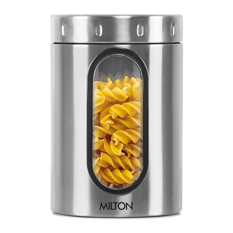 MILTON Steel Crispy 2000 Storage Jar, 2 Litres, Silver Light Weight Odour Proof Dishwasher Safe MILTON Steel Crispy 2000 Storage Jar, 2 Litres, Silver Light Weight Odour Proof Dishwasher Safe