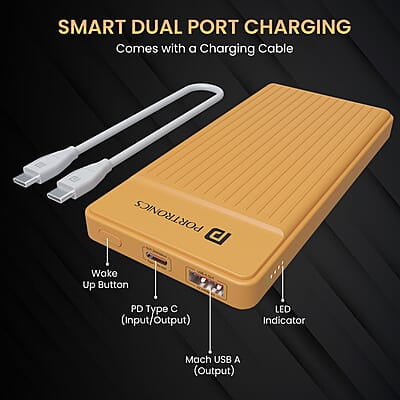 Portronics Luxcell B 10K 10000 mAh 22.5W Fast Charging Power Bank, Ultra Slim Power Bank with Mach USB-A Output, Type C PD Output Portronics Luxcell B 10K 10000 mAh 22.5W Fast Charging Power Bank, Ultra Slim Power Bank with Mach USB-A Output, Type C PD Output