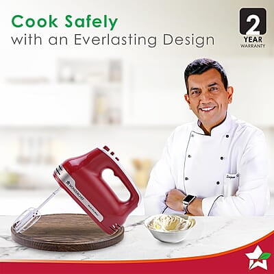 Wonderchef Crimson Edge 5 Speed Electric Hand Mixer 300W SS Whisk Beaters and Dough Hooks Wonderchef Crimson Edge 5 Speed Electric Hand Mixer 300W SS Whisk Beaters and Dough Hooks