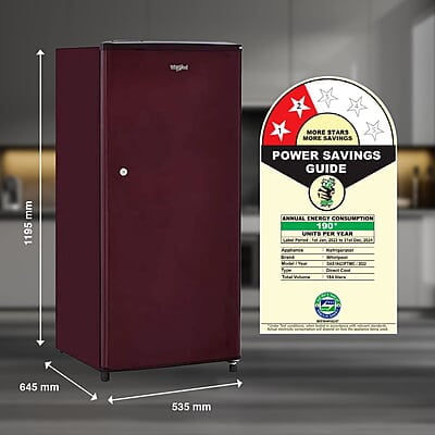Whirlpool 184 L 2 Star Single Door Refrigerator SHERRY WINE-Z, Red, 2023 Model Whirlpool 184 L 2 Star Single Door Refrigerator SHERRY WINE-Z, Red, 2023 Model