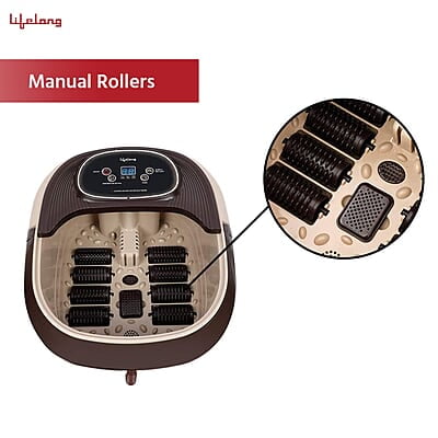 Lifelong LLM306 500W Electric Foot Spa Machine with 8 Manual Rollers, Digital Panel, Bubble Bath & Water Heating Technology