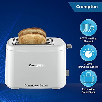 Crompton SunBrown Deluxe Pop-up Toaster 800W with Removable Crumb Tray 7 Browning Levels with Reheat