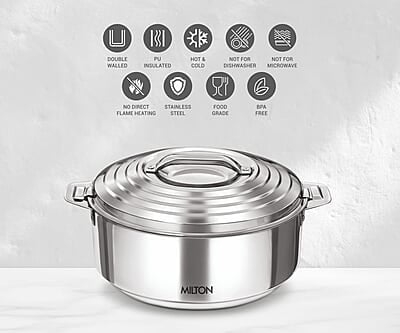 Milton Galaxia 1000 Insulated Stainless Steel Casserole, 1.2 liters, Insulated Thermal Serving Bowl Milton Galaxia 1000 Insulated Stainless Steel Casserole, 1.2 liters, Insulated Thermal Serving Bowl