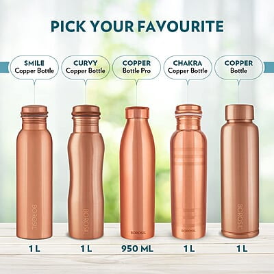Borosil Chakra Copper Water Bottle, 100% Copper, Leak-proof, For Everyday Use, 1 L, Bronze Borosil Chakra Copper Water Bottle, 100% Copper, Leak-proof, For Everyday Use, 1 L, Bronze
