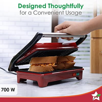 Wonderchef Sanjeev Kapoor Tandoor Mini Plus 700 Watt Crimson Edge Electric Contact Grill & Sandwich Maker
