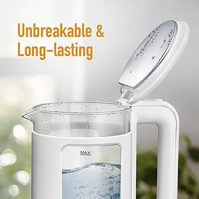 KENT Cool Touch Glass Kettle| 1500W | 1.8L Capacity | 360° Rotating Base | Overheating and Dry Boiling Protection | White