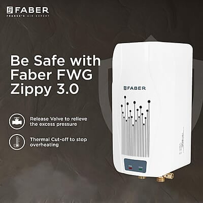 Faber Zippy Instant Geyser 3 Litre 3000W Powerful Heating Superior Energy Efficiency Faber Zippy Instant Geyser 3 Litre 3000W Powerful Heating Superior Energy Efficiency