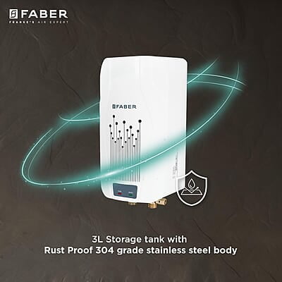Faber Zippy Instant Geyser 3 Litre 3000W Powerful Heating Superior Energy Efficiency Faber Zippy Instant Geyser 3 Litre 3000W Powerful Heating Superior Energy Efficiency