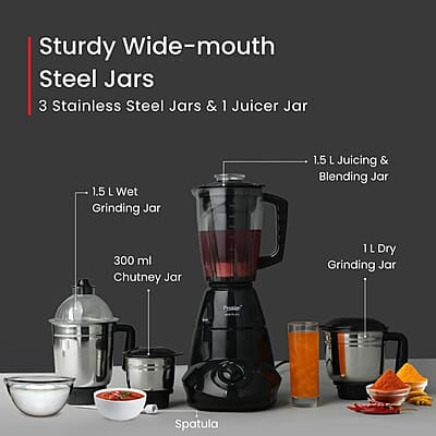 Prestige Iris Plus 750 W Mixer Grinder With 4 Jars (3 Stainless Steel Jars+ 1 Juicer Jar) 4 Super Efficient Stainless Blades