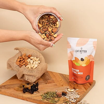 EAT BETTER CO - Premium Nut Mix - Roasted - Pistachios Cashews, Almonds, Golden & Black Raisins | Mixed Nuts & Dry Fruits | 200 gm value pack (Nuts & Seeds - Trail Mix 200 grams) EAT BETTER CO - Premium Nut Mix - Roasted - Pistachios Cashews, Almonds, Golden & Black Raisins | Mixed Nuts & Dry Fruits | 200 gm value pack (Nuts & Seeds - Trail Mix 200 grams)