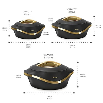MILTON Pearl Inner Stainless Steel Jr. Casserole Set of 3 (455 ml, 860 ml, 1270 ml), Black MILTON Pearl Inner Stainless Steel Jr. Casserole Set of 3 (455 ml, 860 ml, 1270 ml), Black