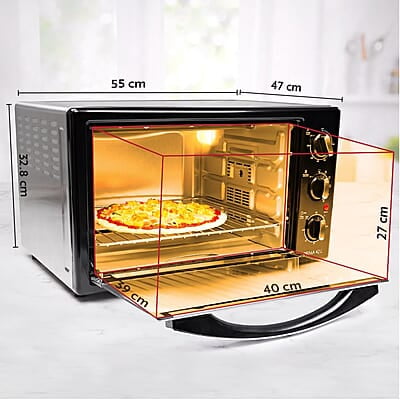 Borosil Prima 42 L Oven Toaster & Grill, Motorised Rotisserie & Convection Heating, 6 Heating Modes, Silver Top & Chrome Front Borosil Prima 42 L Oven Toaster & Grill, Motorised Rotisserie & Convection Heating, 6 Heating Modes, Silver Top & Chrome Front