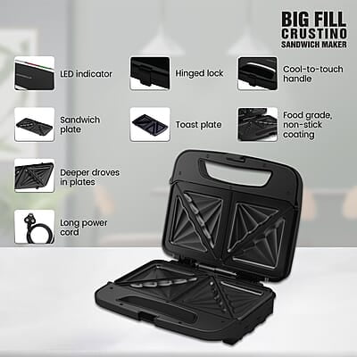 Havells Big Fill Crustino Sandwich Maker 900W with Food Grade Non Stick Coated Sole Plates