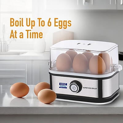 KENT Super Egg Boiler | 3 Boiling Modes | Stainless Steel Body and Heating Plate | 6 Eggs at a Time | Automatic Turn-Off | Silver