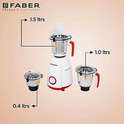 Faber Crown 800W Blender Mixer Grinder, 3 SS clip lock jars and blades copper motor, up to 20000 rpm speed Faber Crown 800W Blender Mixer Grinder, 3 SS clip lock jars and blades copper motor, up to 20000 rpm speed