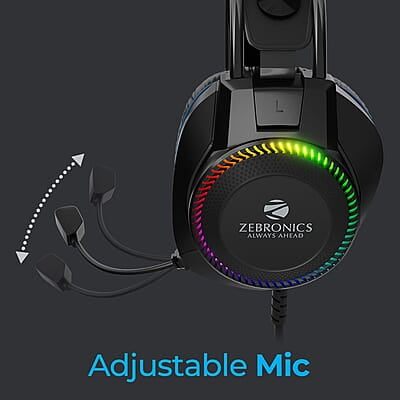 Zebronics Jet Premium Wired Gaming On Ear Headphone with LED Light for earcups, 40mm Neodymium Drivers, 2 Meter Braided Cable, Flexible mic, Suspension Headband, 3.5mm + USB Connector Zebronics Jet Premium Wired Gaming On Ear Headphone with LED Light for earcups, 40mm Neodymium Drivers, 2 Meter Braided Cable, Flexible mic, Suspension Headband, 3.5mm + USB Connector