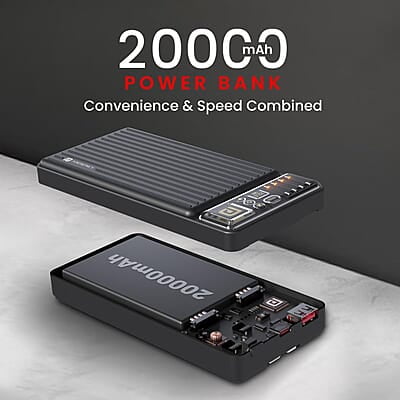 Portronics Luxcell Bind 20k 20000mAh Powerbank with 22.5W Fast Charging, in-Built Type C PD(Input & Output)