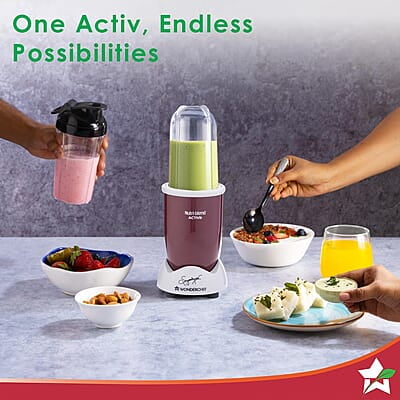 Wonderchef Nutri-blend Activ Mixer Grinder Blender, Smoothie Maker, 500W 22000 RPM 100% Full Copper Motor, 2 Unbreakable Jars Red Wonderchef Nutri-blend Activ Mixer Grinder Blender, Smoothie Maker, 500W 22000 RPM 100% Full Copper Motor, 2 Unbreakable Jars Red