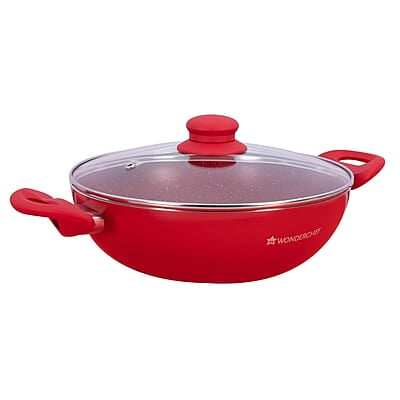 Wonderchef Royal Velvet Wok with Lid 24cm, Red