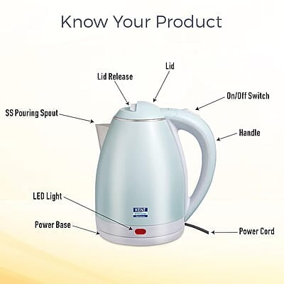 KENT Amaze Cool Touch Electric Kettle 1.8 L 1500 W - Plastic Outer & Stainless Steel body Inside | Auto shut off Over heating protection | 360 Degree Cordless Rotation | LED Indicator | Blue KENT Amaze Cool Touch Electric Kettle 1.8 L 1500 W - Plastic Outer & Stainless Steel body Inside | Auto shut off Over heating protection | 360 Degree Cordless Rotation | LED Indicator | Blue