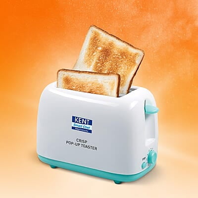 Kent 16105 Crisp Pop Up Toaster 750 Watts | 2 Slice Automatic Pop Up Electric Toaster | 6 Heating Modes | Auto Shut Off | Removable Bread Crumbs Tray | White