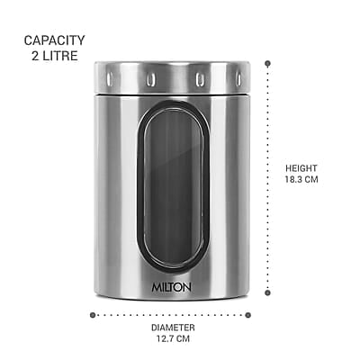 MILTON Steel Crispy 2000 Storage Jar, 2 Litres, Silver Light Weight Odour Proof Dishwasher Safe MILTON Steel Crispy 2000 Storage Jar, 2 Litres, Silver Light Weight Odour Proof Dishwasher Safe