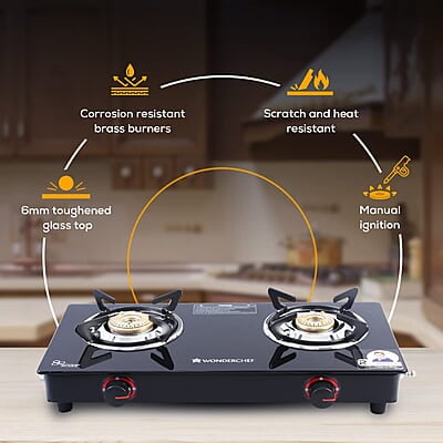Wonderchef Platinum Plus 2 Burner Auto Glass Cooktop 6mm Toughened Glass Auto Ignition Wonderchef Platinum Plus 2 Burner Auto Glass Cooktop 6mm Toughened Glass Auto Ignition