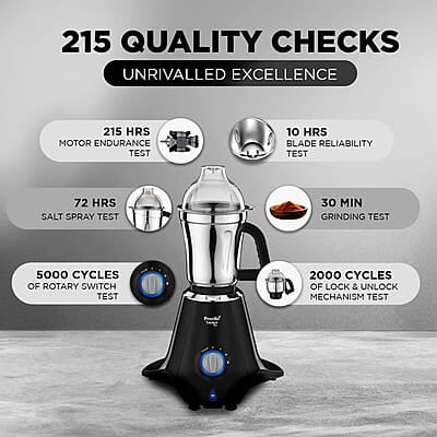 Preethi Taurus Plus MG-257 Mixer Grinder, 1000 Watt, Black 4 Jars - Super Extractor Juicer Jar Preethi Taurus Plus MG-257 Mixer Grinder, 1000 Watt, Black 4 Jars - Super Extractor Juicer Jar