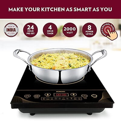 Borosil Smartkook-TC14 Electric Induction Cooktop, Glass Surface, Energy Saving, Flame-free Cooking, Black, 2000W Borosil Smartkook-TC14 Electric Induction Cooktop, Glass Surface, Energy Saving, Flame-free Cooking, Black, 2000W