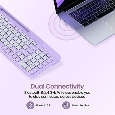 Portronics Bubble Square Wireless Keyboard with Bluetooth + 2.4 GHz USB Receiver Pair 3 Devices Max, Multimedia Hotkeys, for Laptop, PC, Smartphone, Tablet