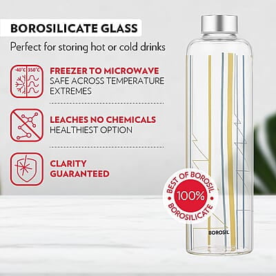 Borosil Artisan Series Sintra 1000ml Narrow Mouth Glass Bottle with Metal Lid | 100% Borosilicate, Fridge Safe, Leakproof, Easy to Carry | Store Water, Lassi, Juice, Smoothies | Dishwasher Safe Borosil Artisan Series Sintra 1000ml Narrow Mouth Glass Bottle with Metal Lid | 100% Borosilicate, Fridge Safe, Leakproof, Easy to Carry | Store Water, Lassi, Juice, Smoothies | Dishwasher Safe