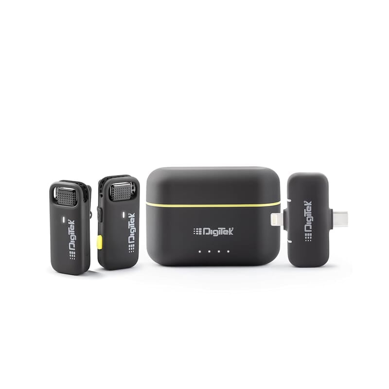 Digitek® (DWM-103 Wireless Microphone System with ANC Noise Reduction & 8Hrs Battery Life, 30m Range, High Fidelity, Dual Connector to Work with Android & iOS Devices for Seamless Audio Recordings Digitek® (DWM-103 Wireless Microphone System with ANC Noise Reduction & 8Hrs Battery Life, 30m Range, High Fidelity, Dual Connector to Work with Android & iOS Devices for Seamless Audio Recordings