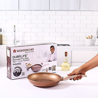 Wonderchef Duralife Die-cast 24 cm Fry Pan 5 Layer Healthy Duramax Non-Stick Coating 1.7 litres Wonderchef Duralife Die-cast 24 cm Fry Pan 5 Layer Healthy Duramax Non-Stick Coating 1.7 litres