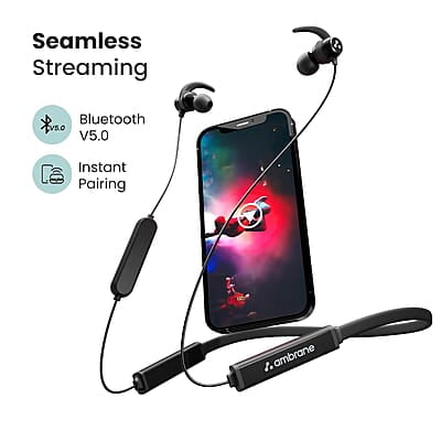 Ambrane Bassband Hyper Wireless Earphones with 27Hrs Playtime,3Hrs Playtime in 10 Mins Charge,Boostedbass Sound,Multifunctional Controls,Voice Assistance,Ipx4 Ambrane Bassband Hyper Wireless Earphones with 27Hrs Playtime,3Hrs Playtime in 10 Mins Charge,Boostedbass Sound,Multifunctional Controls,Voice Assistance,Ipx4