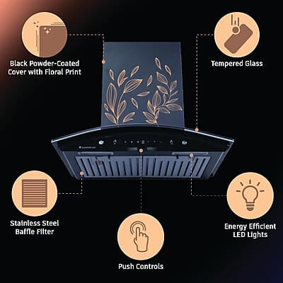Wonderchef Ruby Curve Flora 90 cm Auto Clean Wall Mounted Chimney (Black 1200 CMH) Wonderchef Ruby Curve Flora 90 cm Auto Clean Wall Mounted Chimney (Black 1200 CMH)