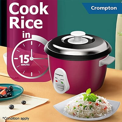 Crompton Harvest Pro Food Grade Non-stick Rice Cooker with 1.8 liter capacity Instant 15 miin cooking additional cooking bowl Crompton Harvest Pro Food Grade Non-stick Rice Cooker with 1.8 liter capacity Instant 15 miin cooking additional cooking bowl