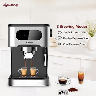 Lifelong Digital Espresso Coffee Maker -1350W Coffee Machine, 20 Bar Pressure Pump, Steam Band Lifelong Digital Espresso Coffee Maker -1350W Coffee Machine, 20 Bar Pressure Pump, Steam Band