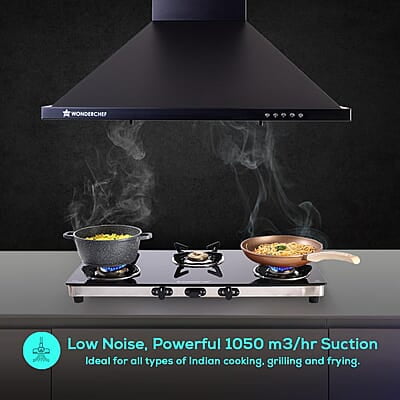 Wonderchef Power Elite Chimney 60cm 1050 m3/hr Baffle Filter 3 Speed Push Button Controls Wonderchef Power Elite Chimney 60cm 1050 m3/hr Baffle Filter 3 Speed Push Button Controls