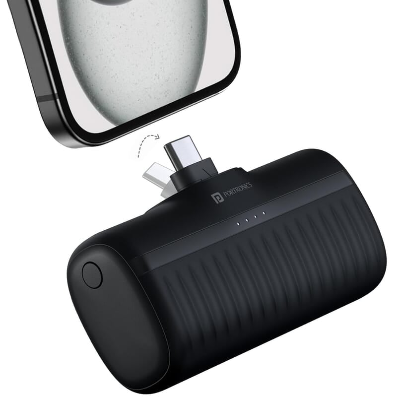 Portronics Power Pebble 5000mAh 20W Fast Charging Powerbank, in-Built Foldable Type C