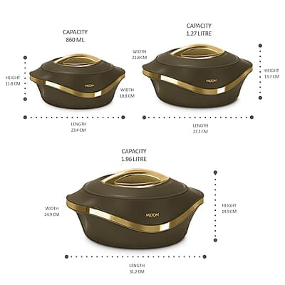 MILTON Pearl Inner Stainless Steel Jr. Casserole Set of 3 (455 ml, 860 ml, 1270 ml) ivory