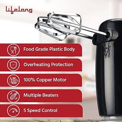 Lifelong LLHM01 150 W Regalia Hand Mixer For Mixing Cake Batters, Atta Lifelong LLHM01 150 W Regalia Hand Mixer For Mixing Cake Batters, Atta
