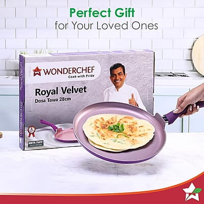 Wonderchef Royal Velvet Non-stick 28cm Dosa Tawa 3 mm thick 1.8 litres Virgin Aluminium Wonderchef Royal Velvet Non-stick 28cm Dosa Tawa 3 mm thick 1.8 litres Virgin Aluminium