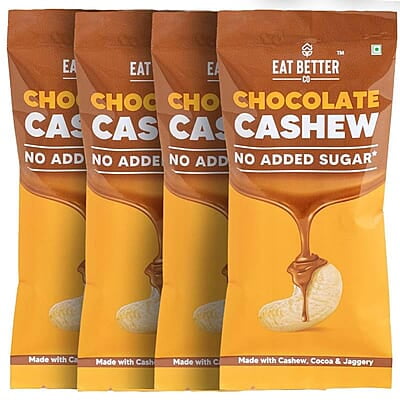 Eat Better Co - Chocolate Coated Nuts - No Added Sugar - 100% Natural - Sweetned using Jaggery - Healthy Chocolate (Chocolate Coated Cashews - Pack of Four - 160 gm)
