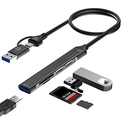Portronics Mport 31 Plus USB 3.0 Hub (5-in-1) with USB & Type-C Dual Plugs, Upto 5 Gbps High Speed, USB 3.0, 2-Port USB 2.0 & SD/microSD Card Reader for Laptop, PC, Mac, Smartphone, Tablet