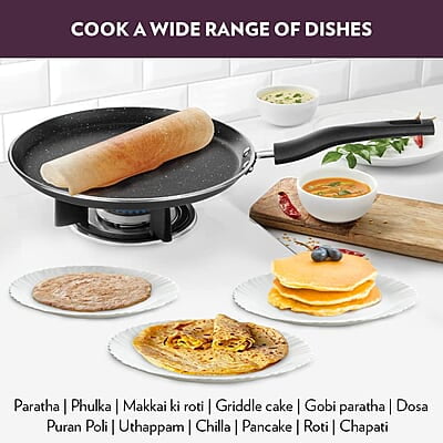 Borosil Granito Non-Stick Flat Tawa, Induction Friendly, Granite Finish, PFOA-Free, 28 cm Diameter Borosil Granito Non-Stick Flat Tawa, Induction Friendly, Granite Finish, PFOA-Free, 28 cm Diameter