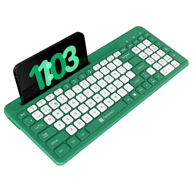 Portronics Bubble Square Wireless Keyboard with Bluetooth + 2.4 GHz USB Receiver Pair 3 Devices Max, Multimedia Hotkeys, for Laptop, PC, Smartphone, Tablet