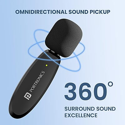 Portronics Dash 7 Omnidirectional 8 Pin Wireless Microphone, Noise Cancellation, Plug & Play, Lapel Wireless Mic Portronics Dash 7 Omnidirectional 8 Pin Wireless Microphone, Noise Cancellation, Plug & Play, Lapel Wireless Mic