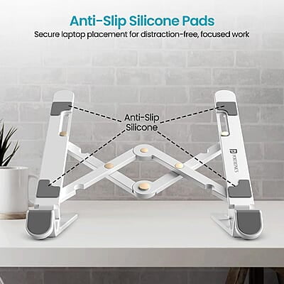 Portronics My Buddy K Lite Foldable Laptop Stand with Adjustable Heights, Anti-Slip Silicone Pads, Collapsible Design, 5 kg Max Weight Portronics My Buddy K Lite Foldable Laptop Stand with Adjustable Heights, Anti-Slip Silicone Pads, Collapsible Design, 5 kg Max Weight