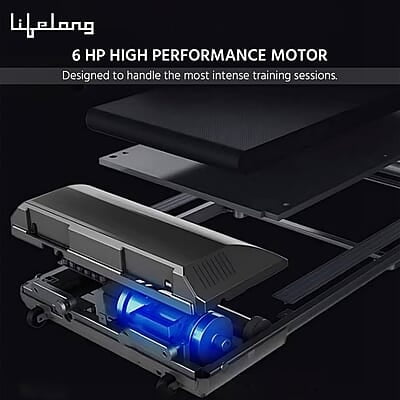 Lifelong Treadmill for Home - 6 HP Peak Motorized Treadmill, 6 Level Manual Inclines, Max Speed 14 km/hr - Heart Rate Sensor, Bluetooth Speaker,Max Weight 120Kg