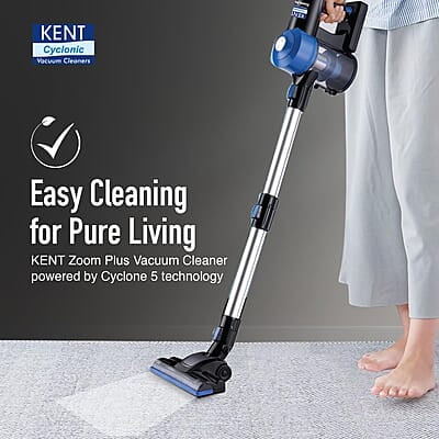 KENT Zoom Plus Vacuum Cleaner  150W  Battery Operated, Rechargeable, Cordless & Hoseless  Bagless Design  Cyclone5 Technology Washable HEPA Filter Multi Nozzle Operation